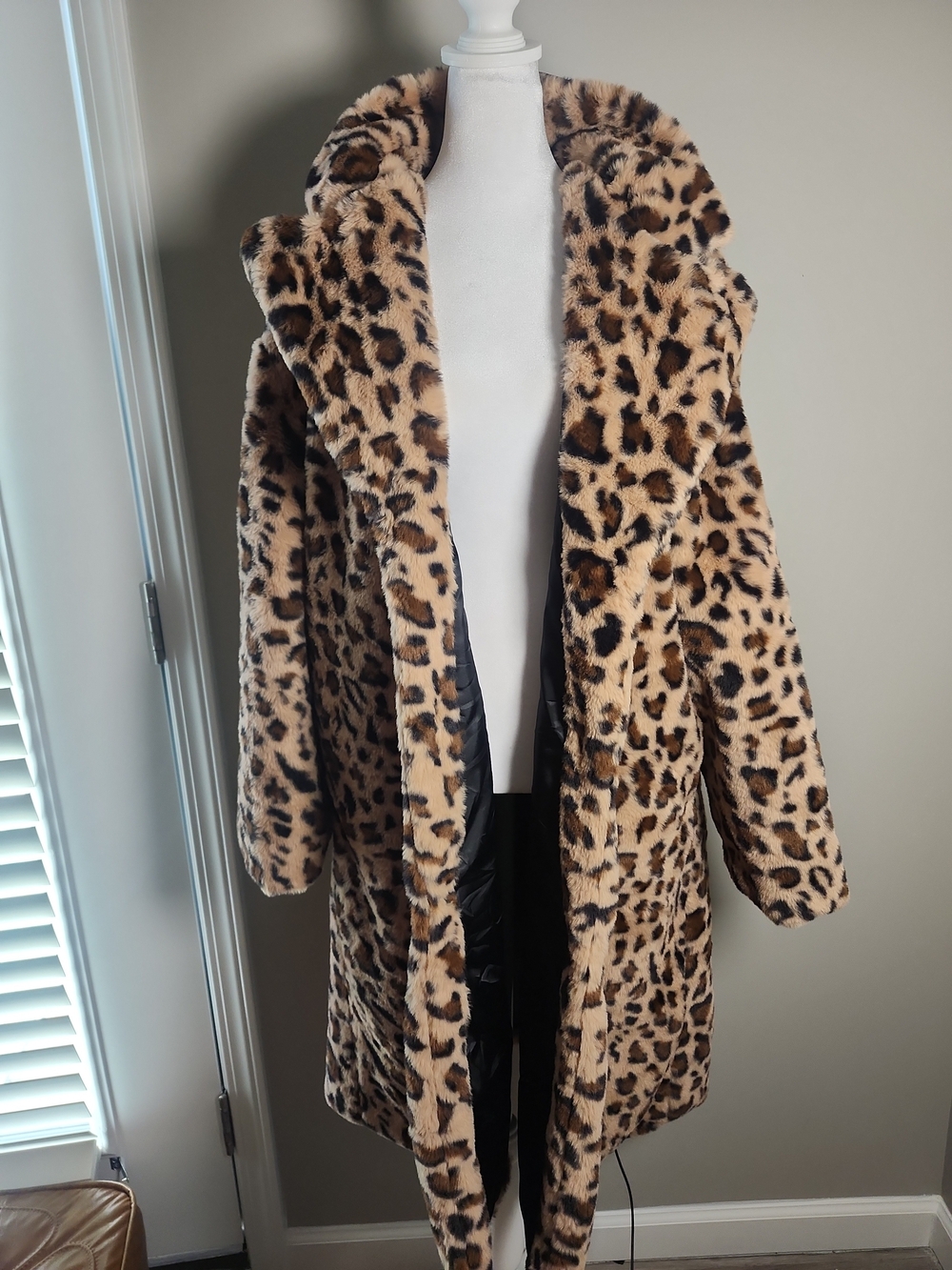 Mblessedtoo Faux Leopard Coat Long Plush Lapel Mob Wife Bobo Chic Glam Size XL